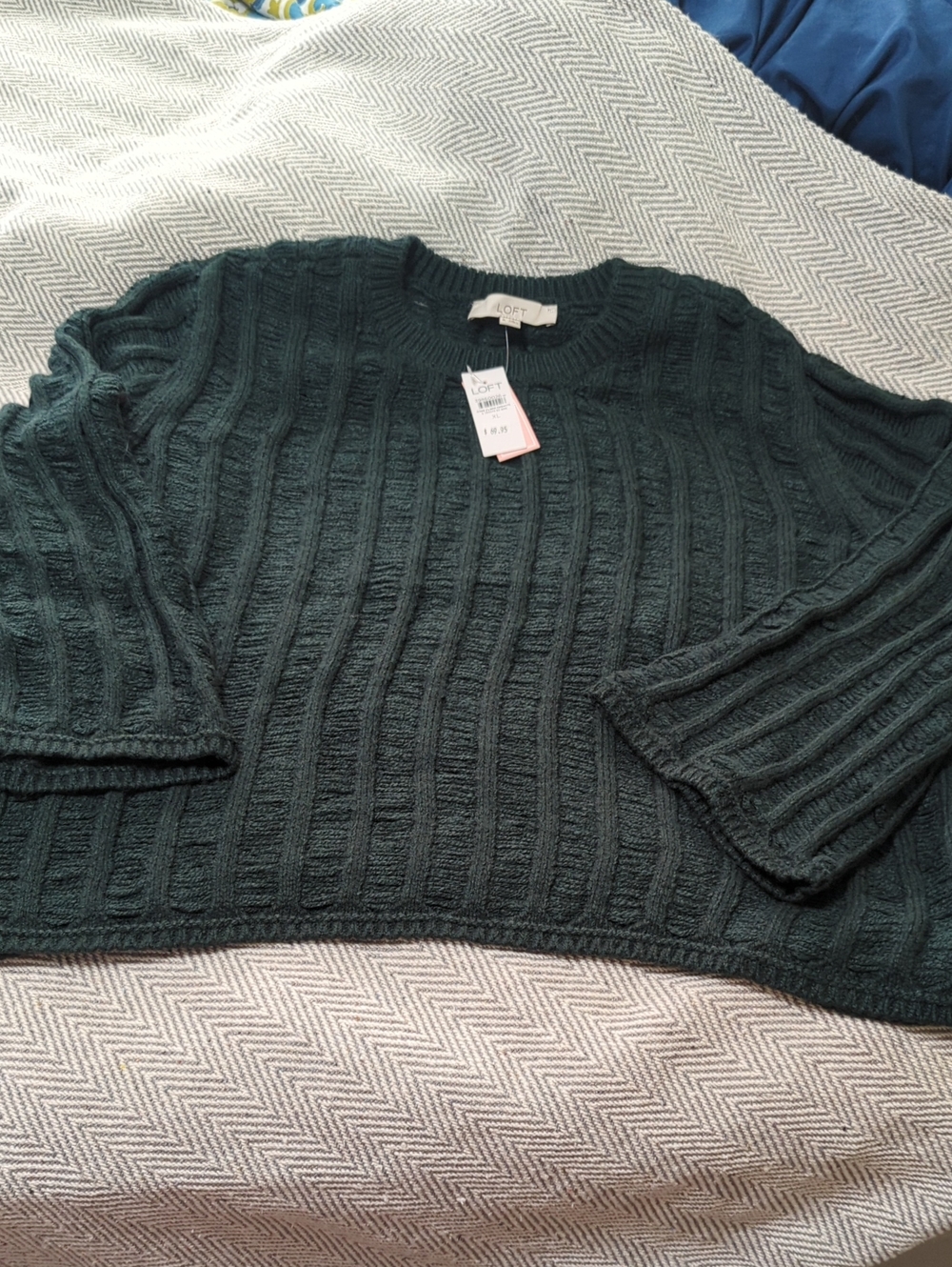 LOFT Forest Green Ribbed Crewneck Sweater